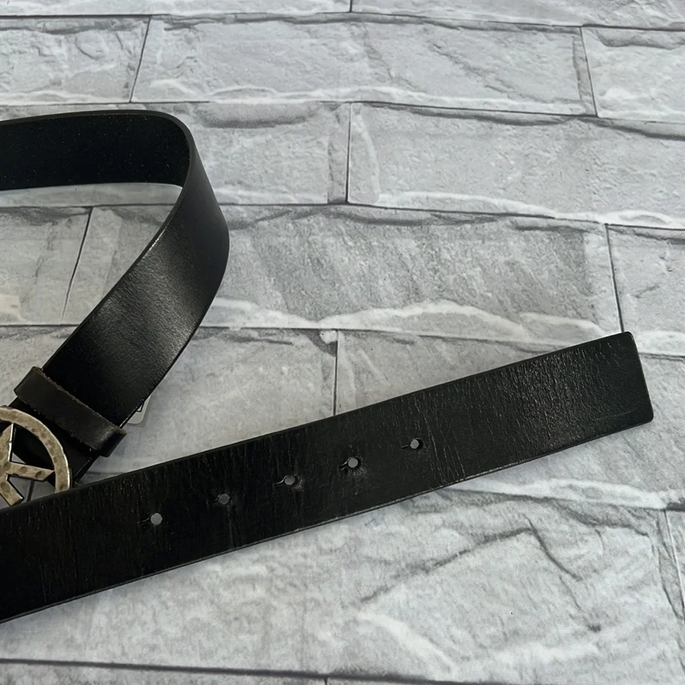 Michael Michael Kors black leather MK front logo belt size medium 6